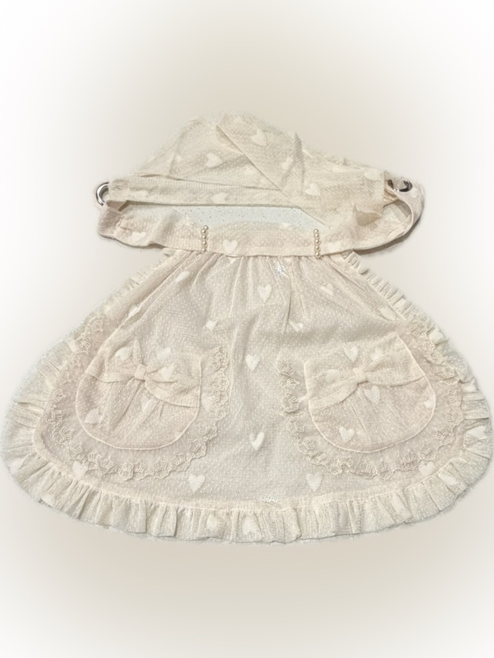 Cream Heart Lace overlay  with Bow Pockets